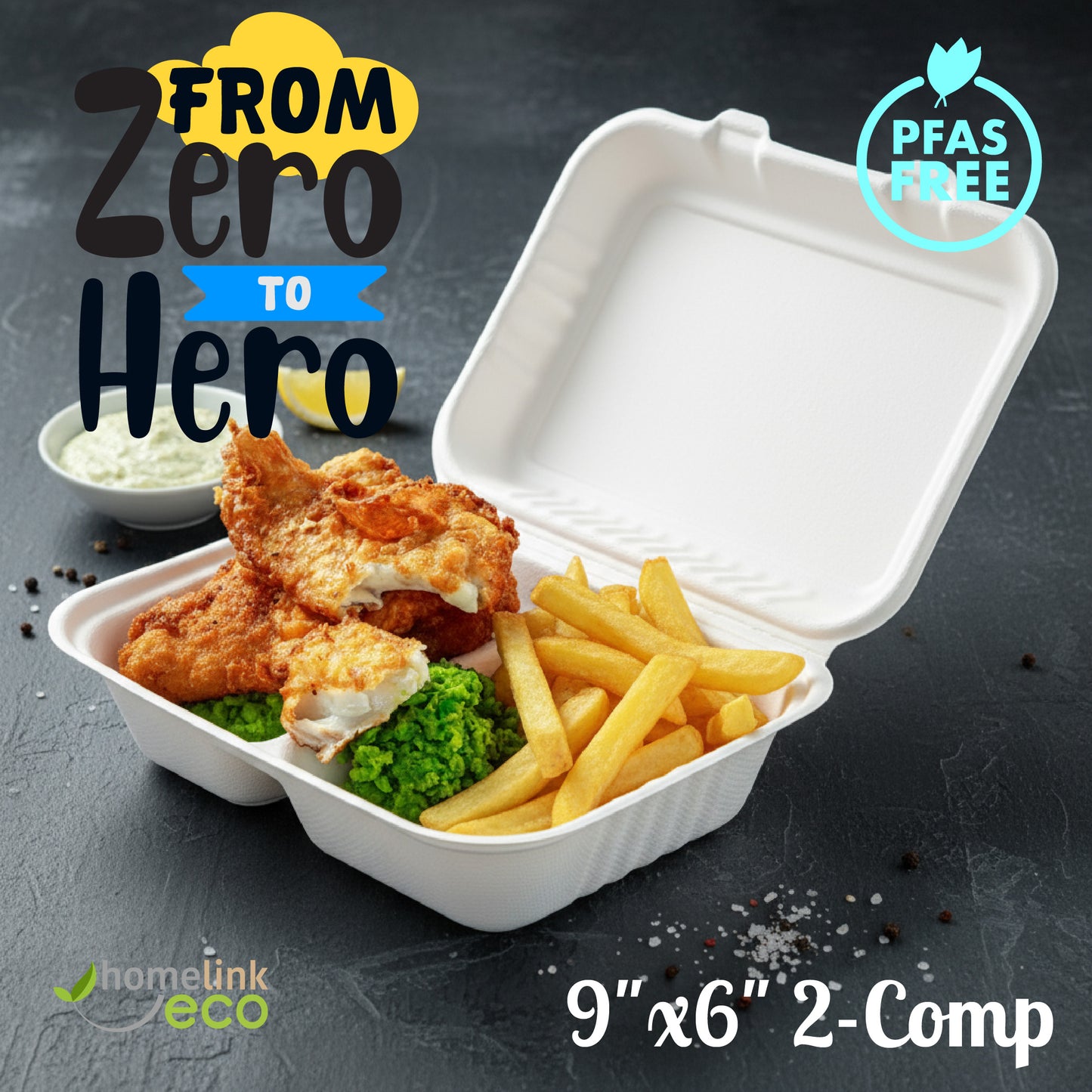 9"x6" 2-Compartment Bagasse Clamshell