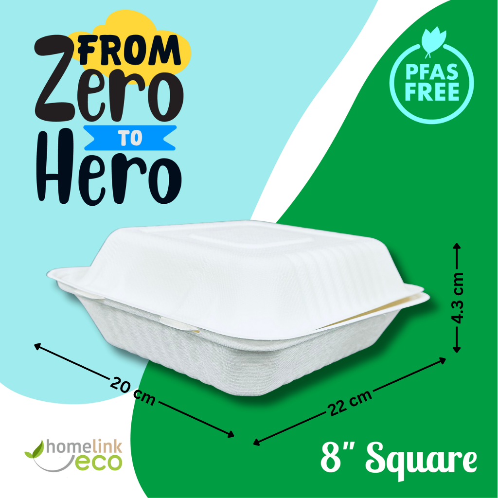 8" x 8" Bagasse Clamshell