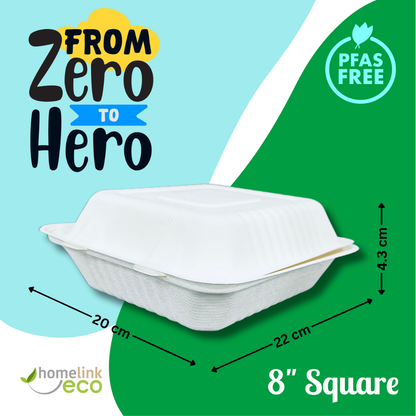 8" x 8" Bagasse Clamshell