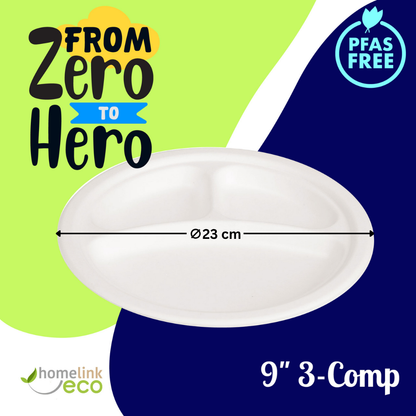 9" 3-Compartment Plate