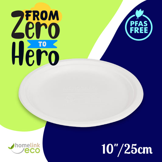 10"/ 25cm Round Bagasse Plate