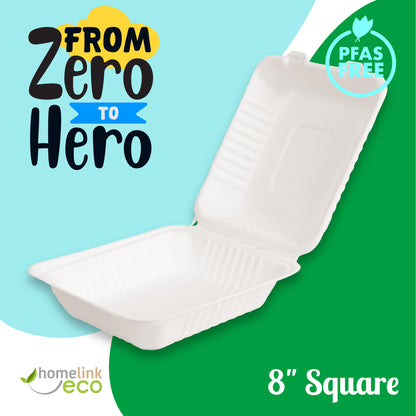 8" x 8" Bagasse Clamshell