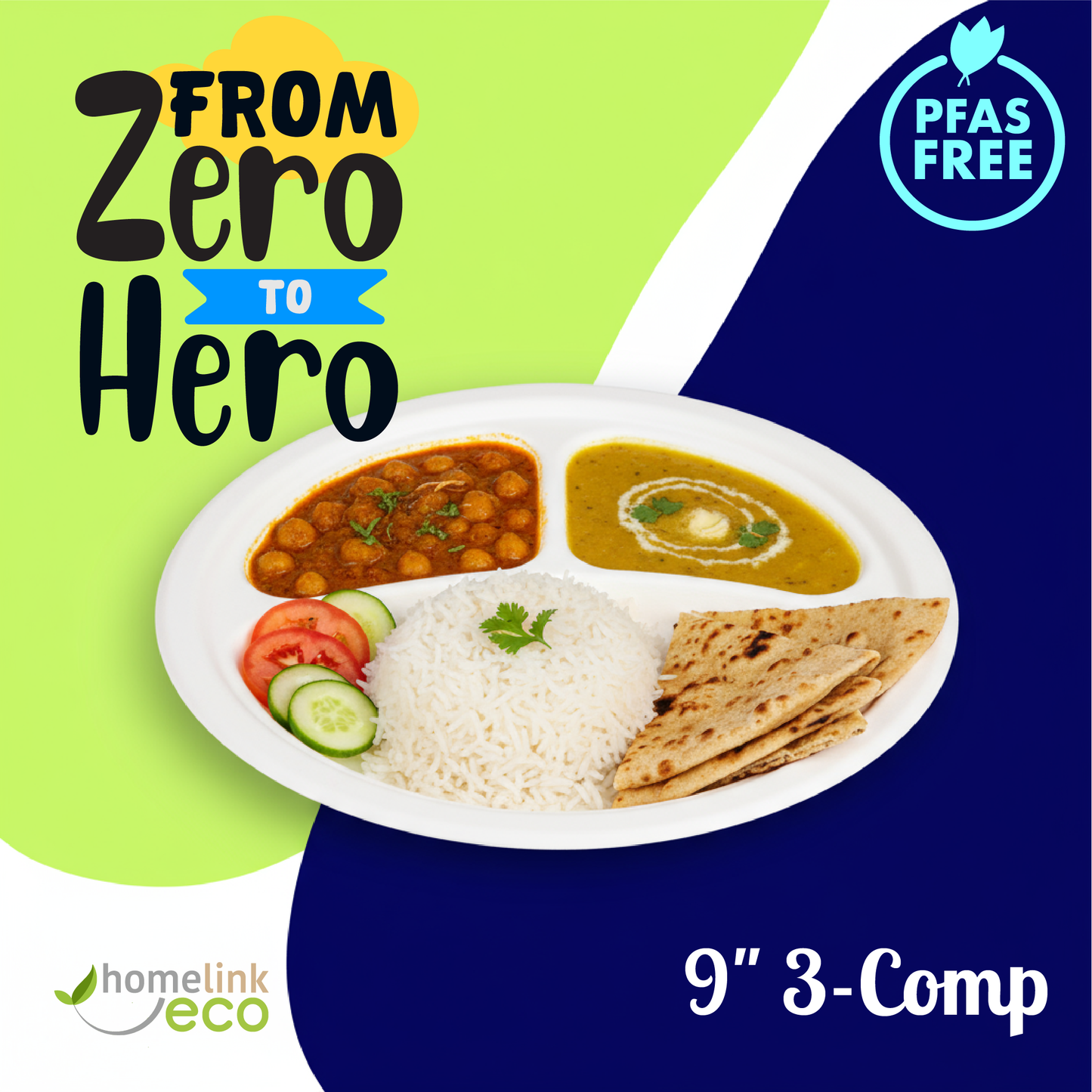 9" 3-Compartment Plate