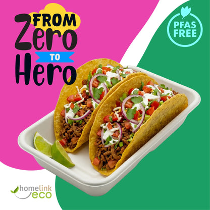 22 x 13.5cm Compostable Bagasse Deep Food Tray Bulk UK | Eco Biodegradable Serving Tray 730ml | PFAS-Free Sugarcane Tray for Catering & Street Food Homelink ECO